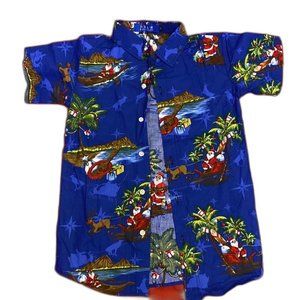 SSLR Casual Short Sleeve Button Up Santa Shirt Blue Boy Size XS NWOT